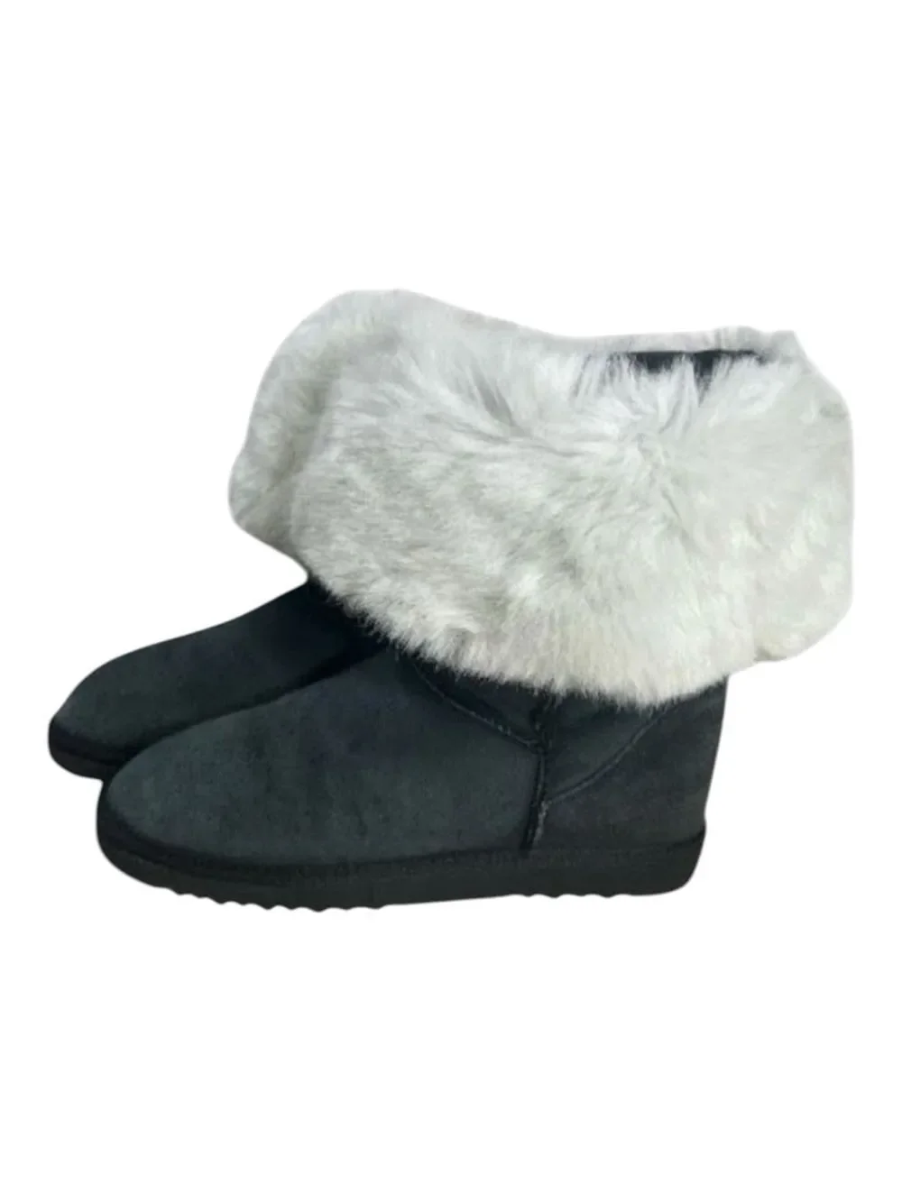 UGG Classic Short Grey Leather Fur Cuff Boots Women Size M9 Sheepskin